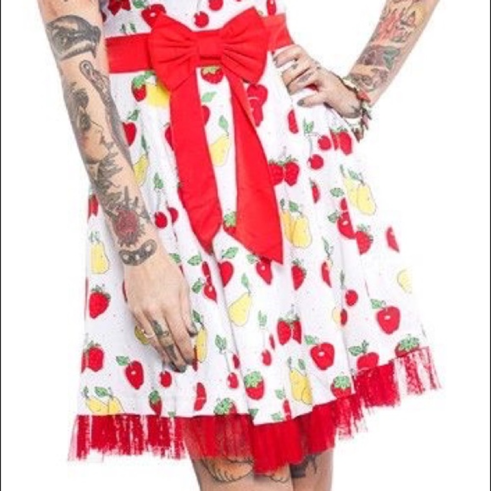 Sourpuss White Dress with Red Accents and Fruit Print - Picture 2 of 11